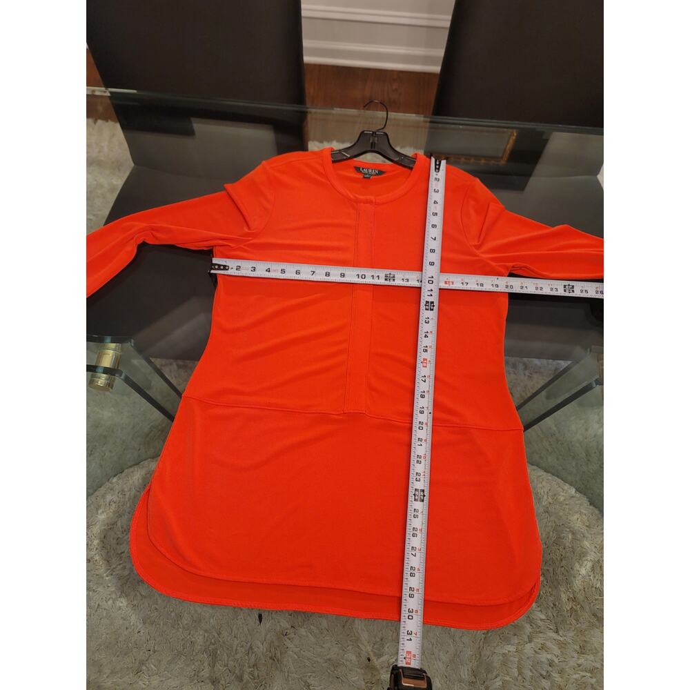 Lauren Ralph Lauren Tunic Blouse Women's Large Orange Crew Curved Hem Pullover - Picture 8 of 9